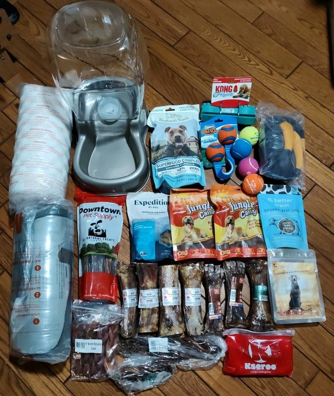 HUGE Lot Of Dog Supplies Food Pet Bed Bones Snacks Treats Waterer