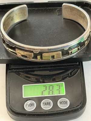 Vintage R.H. BEGAY Navajo Sterling Silver Story Teller Cuff Bracelet 14K Gold