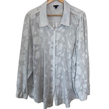 Torrid 4 Floral Georgette Button Blouse Blue Gray Sheer Plus Size 4X Whimsigoth