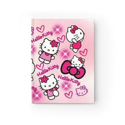 Hello Kitty Pattern Journal, Ruled Notebook | Pink Cute Cat Hearts