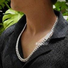 Men's Thick 10 MM Polished 925 Silver Cuban Link 20" Chain Necklace Solid Look