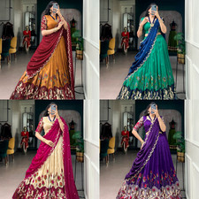 Women's Kalamkari Print Tasar Silk Lehenga Choli Set with Embroidered Chinon Dup
