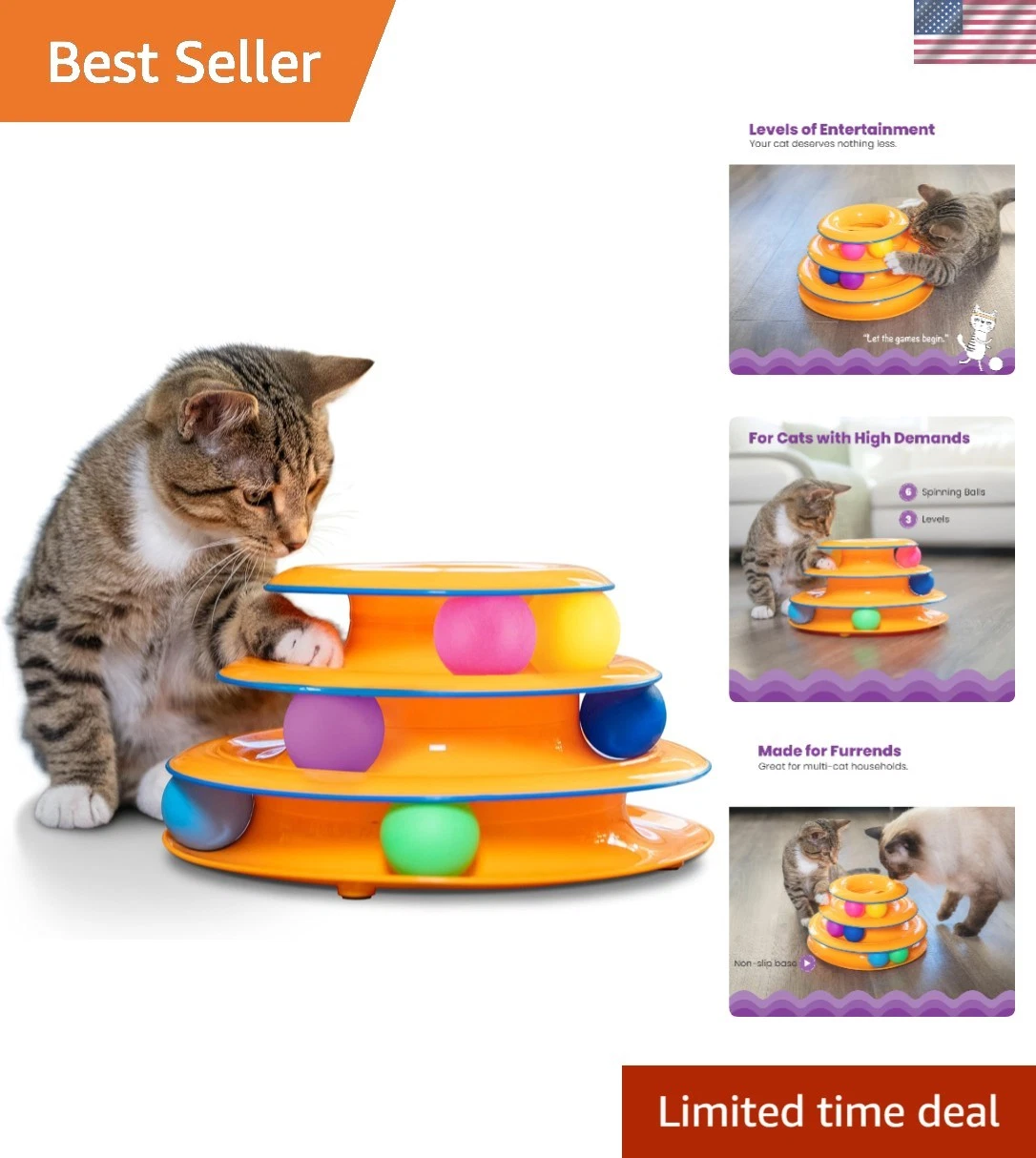 Ultimate Indoor Fun: Tower of Tracks 3-Tier Cat Toy with 6 Spinning Balls