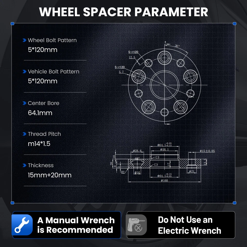 4x espaciadores de rueda centrados en el cubo de 15 mm y 20 mm 5x120 14x1,5 para Acura MDX 2007-2024 Foto 2 de 4