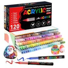 120 Colors Acrylic Paint Markers, Soft Brush Tip Acrylic Markers Set, Paint P...