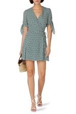 Reformation Venezuela Sammy Mini Wrap Dress Green Floral Print Women Size Small