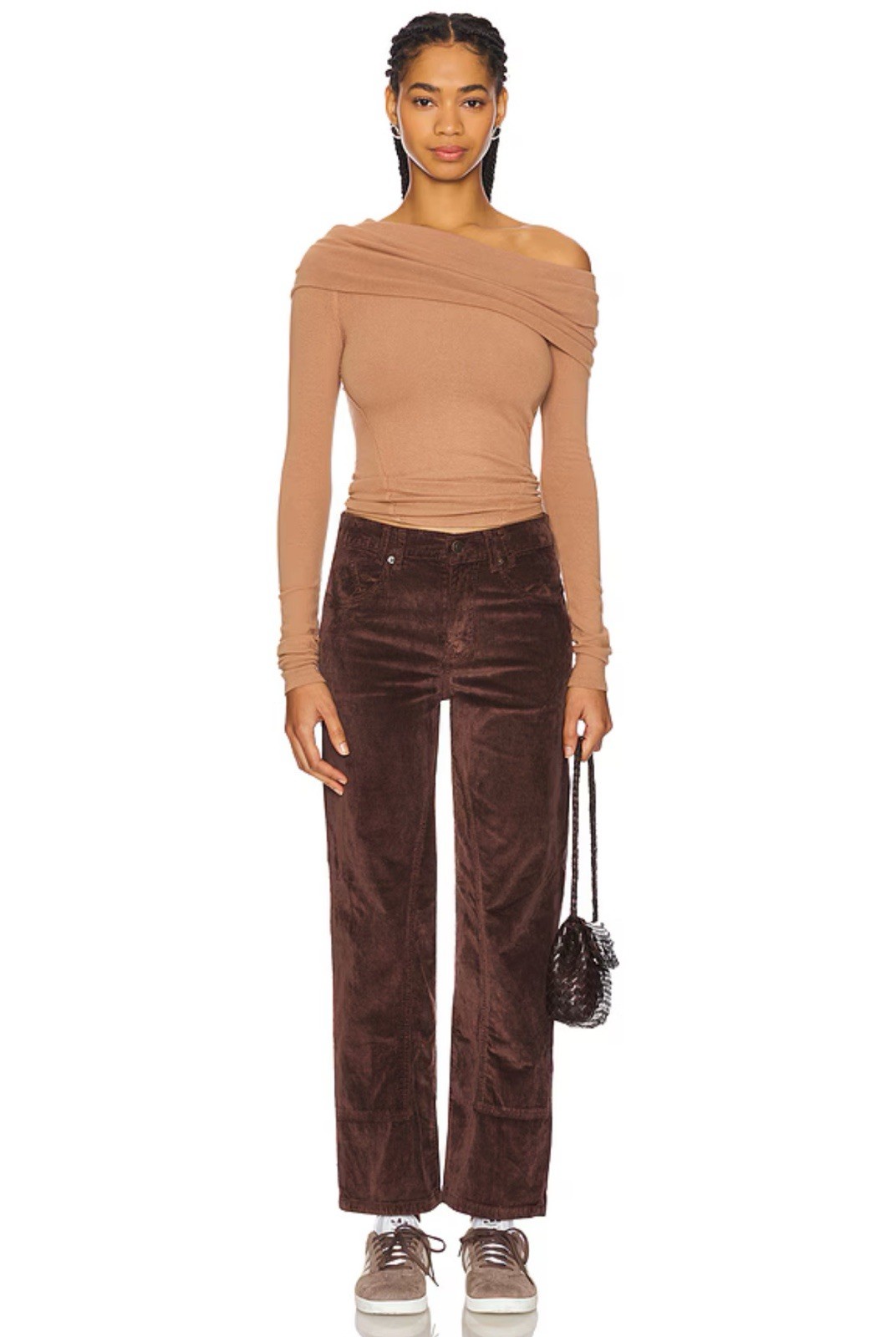 FREE PEOPLE We The Free Risk Taker Cord Straight Leg Jeans Chocolate Truffle 31