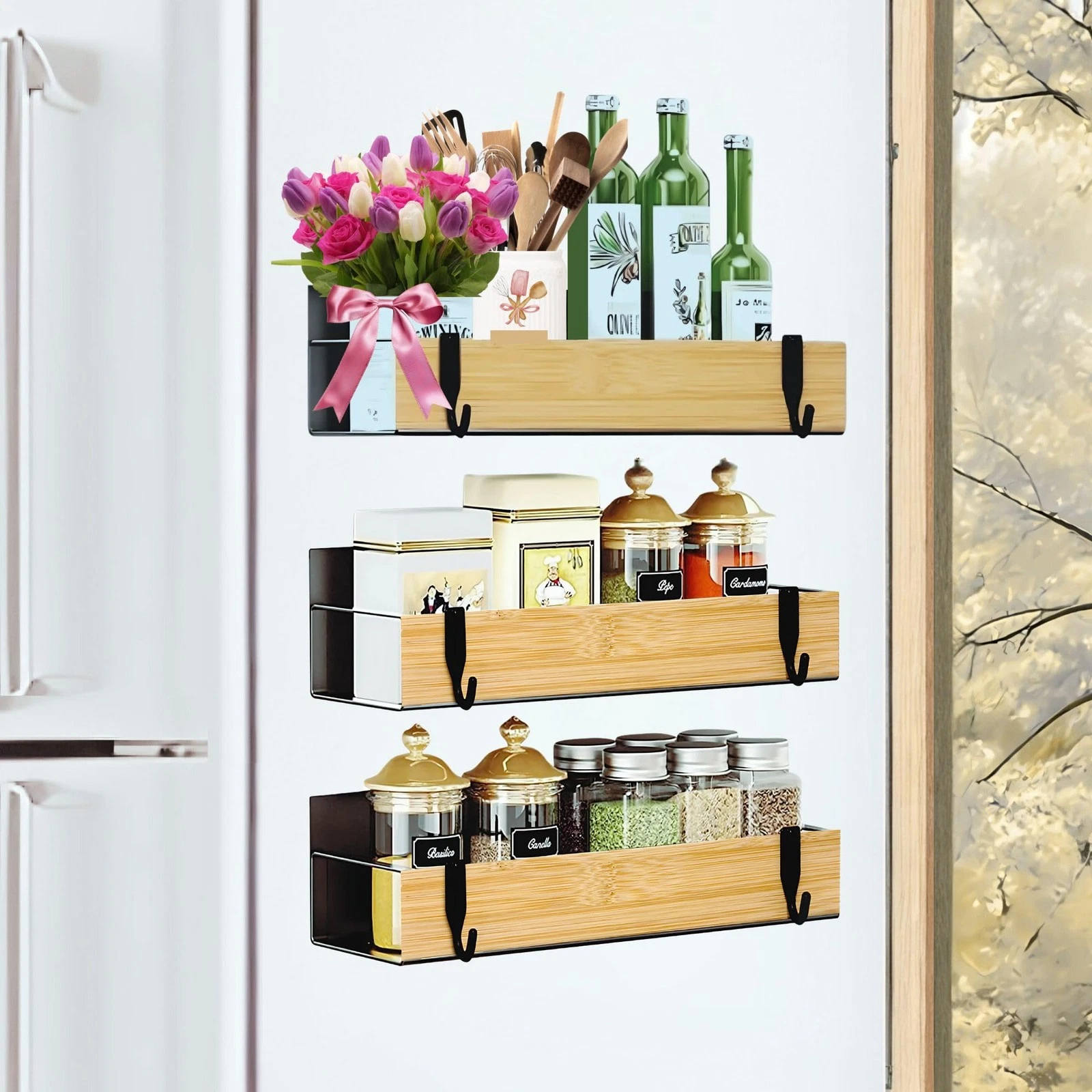 4 3 Pack Magnetic Spice Storage Rack Organizer for Refrigerator and Oven Black