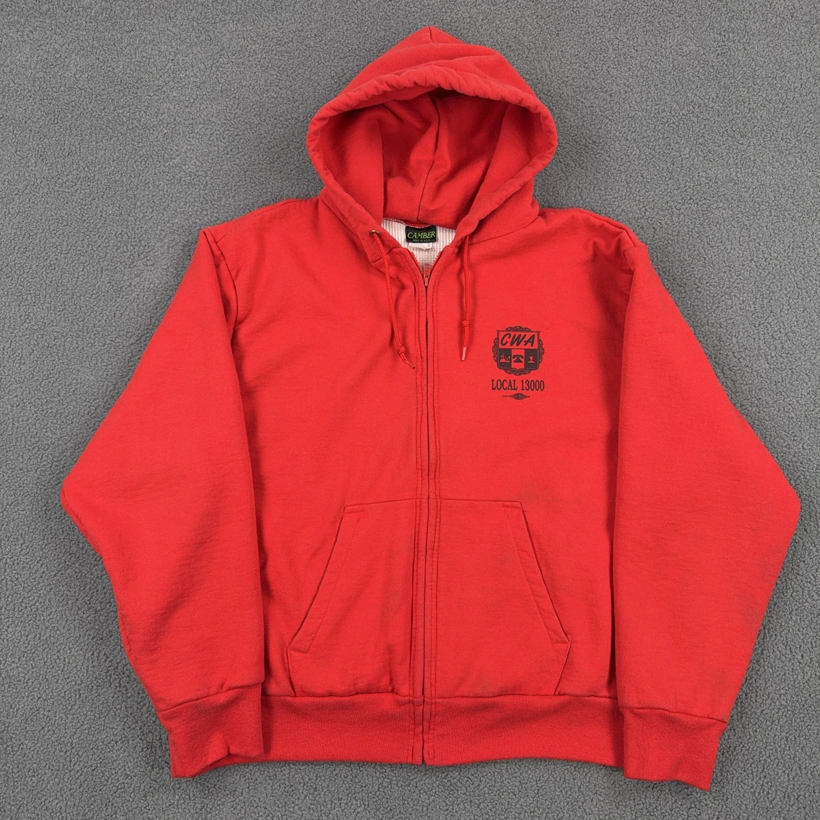Camber Hoodie Mens 2XL Red Thermal Lined CWA Local 13000 Full Zip USA Union