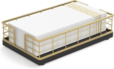 Wican Guest Towel Holder Tray for Bathroom, Oak and Iron Napkins Holder for Powd