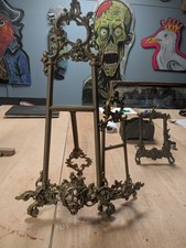 Antique Victorian Easels, Pair, Ornate Rococo Style, Brass, Matching Set large 