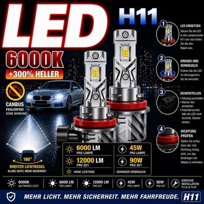 2x H11 Dual Vision 6000 Nebelscheinwerfer 45W Lampe Abblendlicht/ Fernlicht 
