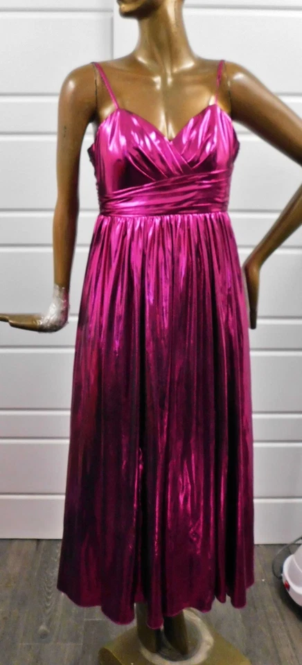 New Milly Shannon Gathered Metallic Jersey Dress in Fuchsia $495rt NWT Size 4 - Image 2 of 4
