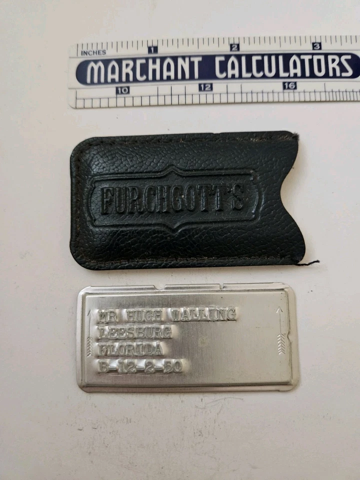 Tarjeta de crédito de colección Early Furchgott's Charge Plate nunca usada Jacksonville, Florida Foto 4 de 4