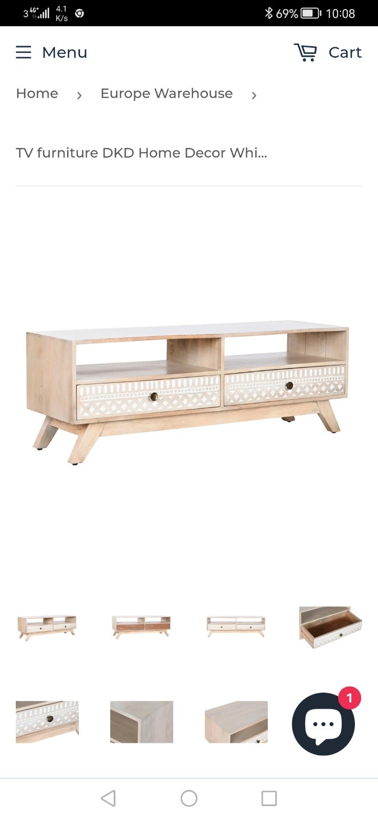 TV furniture DKD Home Decor White Natural Mango wood 130 x 40 x 45 cm