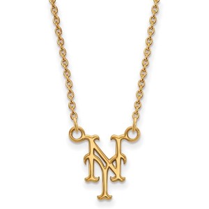 Authentic Gold Plated Sterling Silver MLB LogoArt York Mets N-Y Pendant Necklace