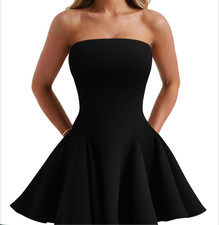 DAAWENXI Women's Sexy Summer Strapless Black Large Mini Dress Sleeveless