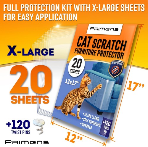 20 Heavy-Duty Cat Scratch Protectors, 17x12 Clear Sheets for Sofa and Doors - 第 5/9 張圖片