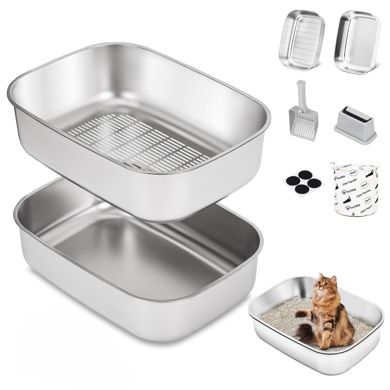 With Lid, Metal Litter Pan With Scoop For ...