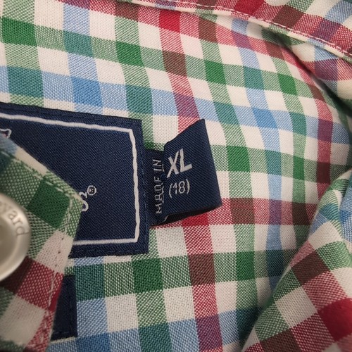 Vineyard Vines Shirt Boys XL (18) Red Green Check Button Up Whale Youth - Picture 5 of 8