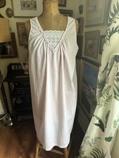VTG Gilead 60s Sleeveless Nightgown Pink White Stripe Eyelet Trim Cottage L USA