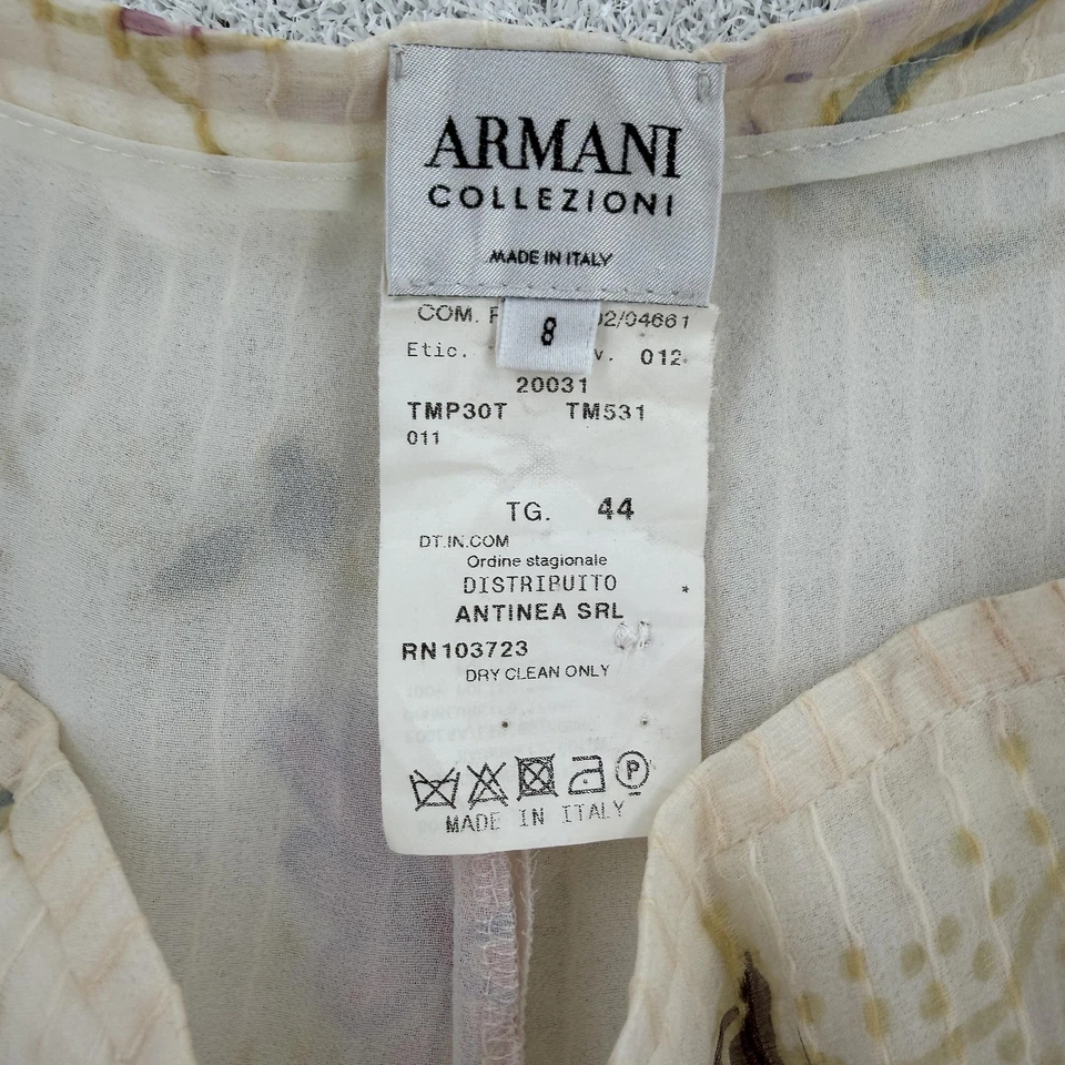 Armani Collezioni Pants Womens 8 Ivory Floral Pleated Silk Cotton Made Italy - Image 3 of 4