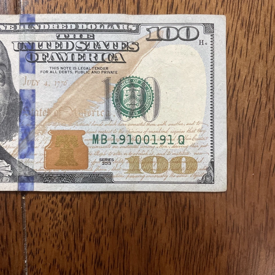 Fancy Serials Numbers “RADARS” Year Of 1910 $100 2013 MB(19100191)Q Super Rare - Image 2 of 4