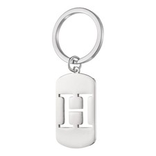 Initial Letter Key Chain, A-Z KeyChain Pendant Key Ring, Silver Letter H