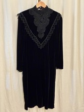 Jessica McClintock Black Velvet Lace High Neck Long Sleeve Midi A-Line Dress 6