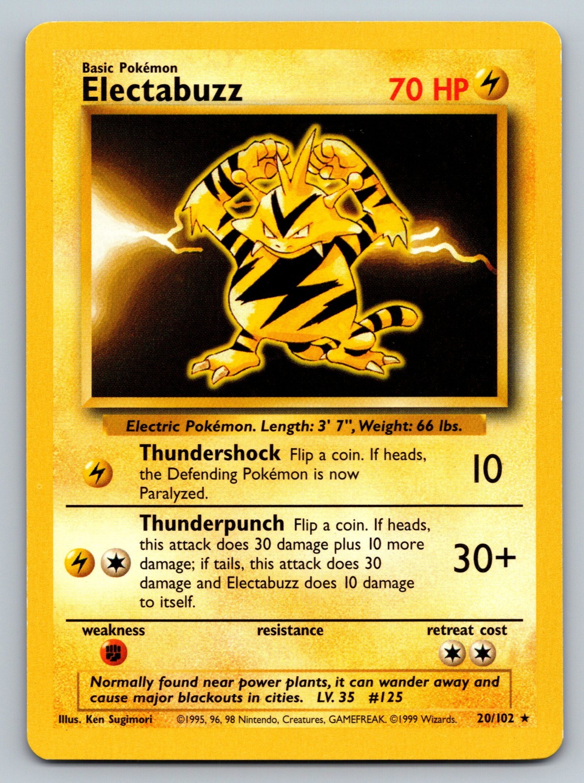 MP Electabuzz 20/102 Rare Base Set Unlimited Pokemon 1999