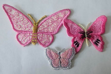 CraftbuddyUS 10 Iron On Pink Butterfly Motifs,Craft Embroidery Patches-3 Designs