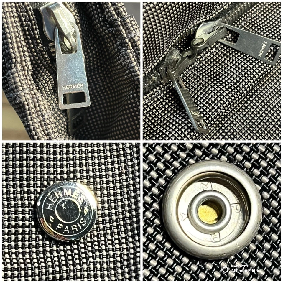 "Bolso de Mano Hermès Herline MM Gris Lona Francia PAU-B Plateado Herrajes 16.5"" Unisex" Foto 4 de 4