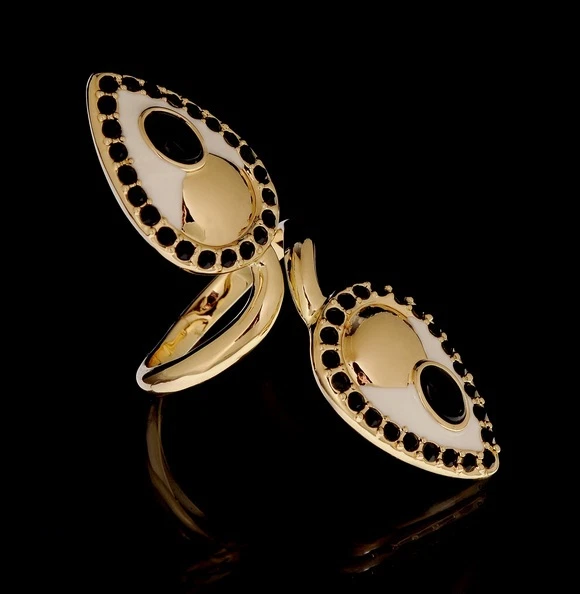 BELLE NOEL KIM KADASHIAN 14K золото двойной каплевидной эмали черный Pave острый кольцо - Изображение 2 из 4