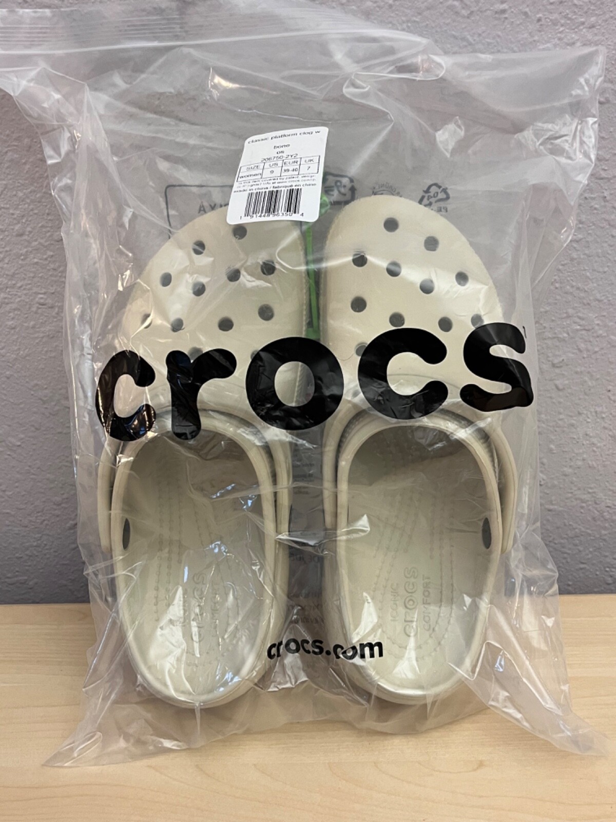 Crocs Classic Platform Clog Slip On Casual Shoe 206750 Bone Beige Women 9 Men 7
