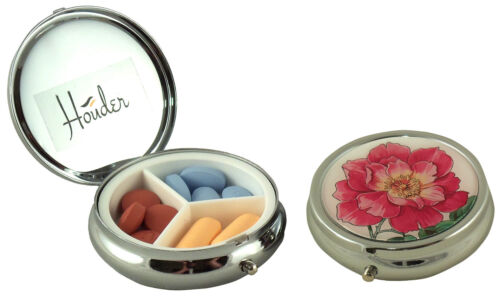 Caja de píldoras para bolso estuche de píldoras decorativas con soporte de flores rosa como nuevo vitamina metal - Imagen 3 de 6