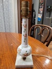 Vintage Hand Painted Roses Milk Glass Marble Base Boudoir Table Lamp Works