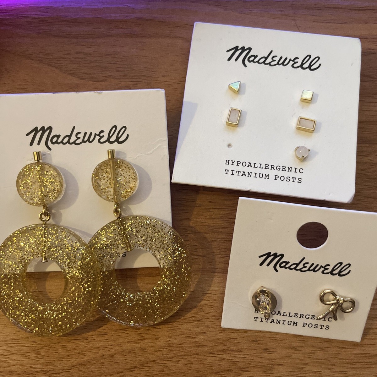 Madewell Lot Of 3! Drop Earrings Studs Gold Tone Titanium Hypoallergenic