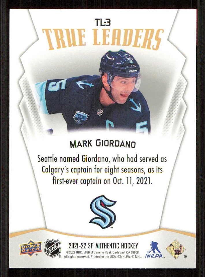 2021-22 SP Authentic True Leaders #TL3 Mark Giordano - Image 2 of 2