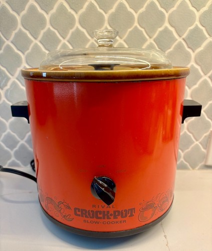 Vintage Crock Pot Red Flame w/Bread 'n Cake Bake Insert +wire rack 5 pcs 3100/2