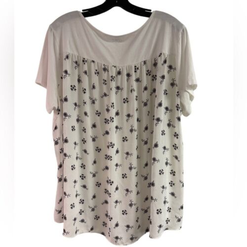 Loft White Floral Mixed Media Top Size XL - Picture 2 of 4