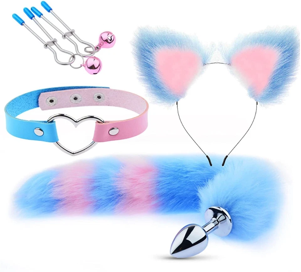 EE. UU. Conjunto de 4 piezas cola de zorro trasero cola de lobo gato oreja cuello cola lindo juegos con disfraces fantasía animé Foto 2 de 4