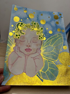 Watercolor FairyTale Art Baby Sprite Pixie Painting Artwork Fairy Butterfly