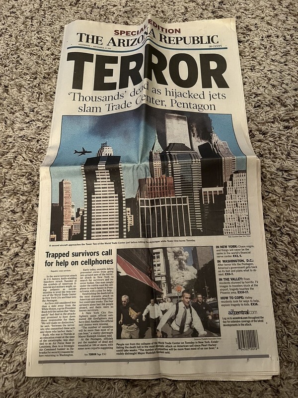 Special Edition September 12, 2001 Terror The Arizona Republic Newspaper
