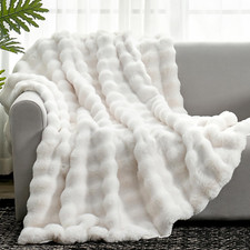 Fuzzy Soft Plush Thick Bubble Blanket for Sofa Bedroom 50x60 Cream White 