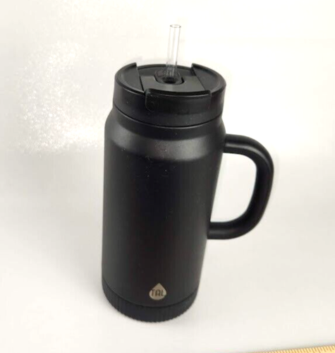 TAL Edelstahl Hudson Becher mit Strohhalm 64 fl oz, schwarzer Griff