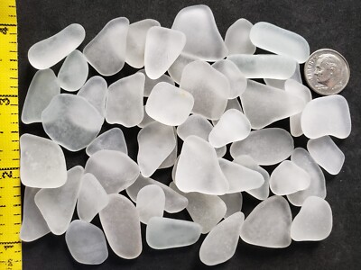 GENUINE BEACH SEA GLASS SURF TUMBLED WHITE CLEAR SNOW GOOD WELL FROSTED SMALL N8