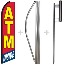 ATM Inside 15' Tall Swooper Flag  Pole Kit Feather Super Banner