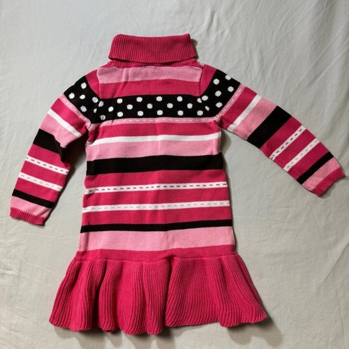 Gymboree Knit Sweater Dress Girl 5 Pink Turtleneck Stripe Pattern Preppy Classic - Picture 2 of 6