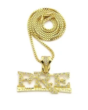 ICED GOLD PLATED PRE PENDANT & 24" BOX, CUBAN, ROPE CHAIN HIP HOP NECKLACE