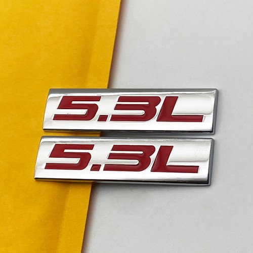 2Pcs Car Fender Trunk 5.3L Chrome Red Badge Sticker V6 V8 Engine Metal 3D Emblem - Bild 4 von 5